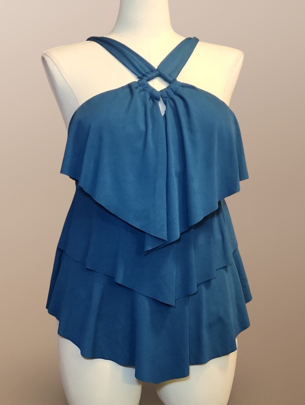 Blue Layered Ruffle Tankini Plus Size 3XL Adjustable Strap 2 Piece Swim Set - Picture 2 of 6